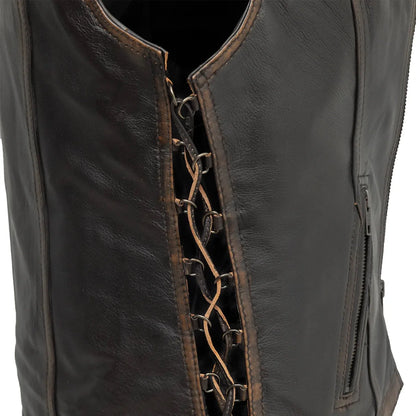 Women's Western Style Distressed Brown Leather Vest- "Cindy"