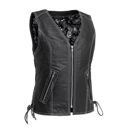 Women's "Cindy" Motorcycle Leather Vest Black