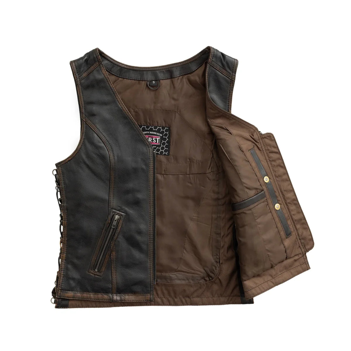 Women's Western Style Distressed Brown Leather Vest- "Cindy"