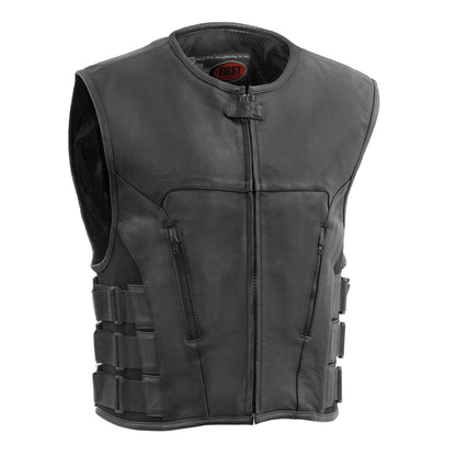 Men's Leather Swat Style Motorcycle Vest- Commando