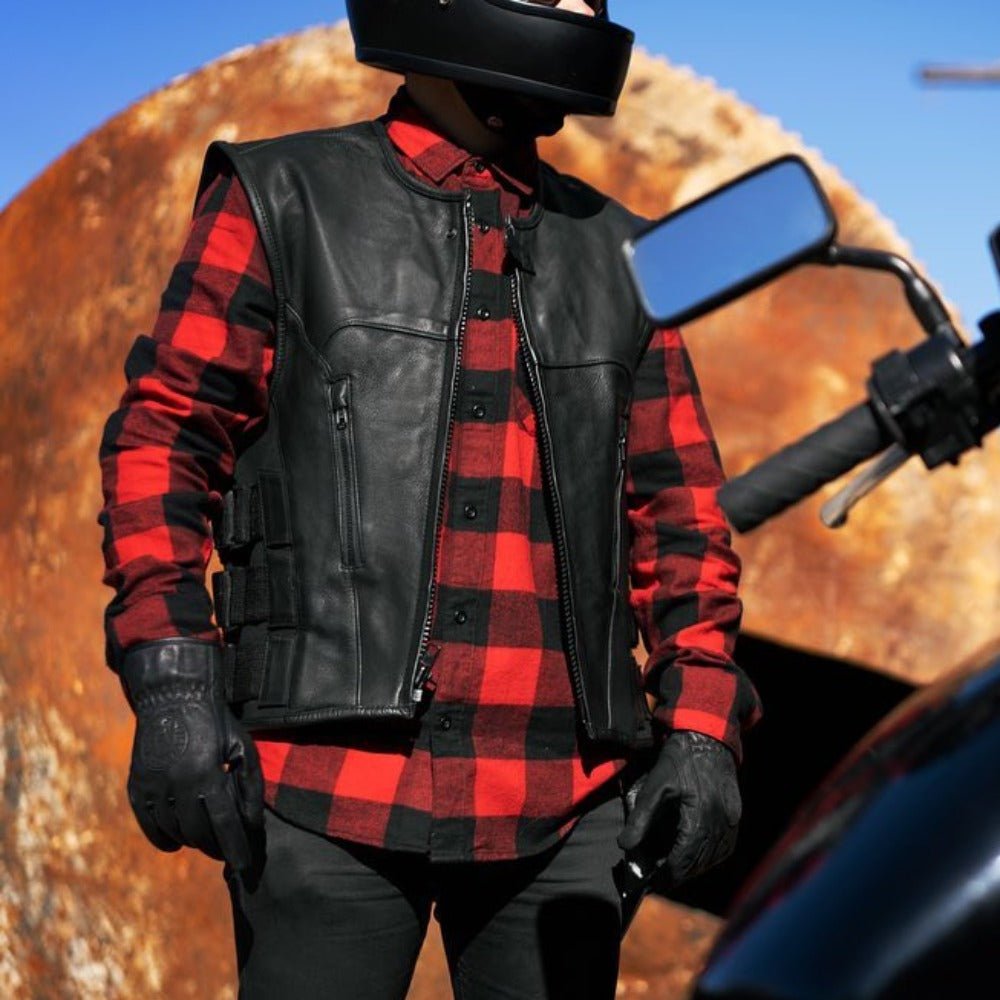 Men's Leather Swat Style Motorcycle Vest- Commando