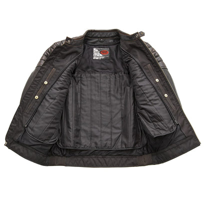 Crusader Men's Motorcycle Leather Jacket Brown Beige