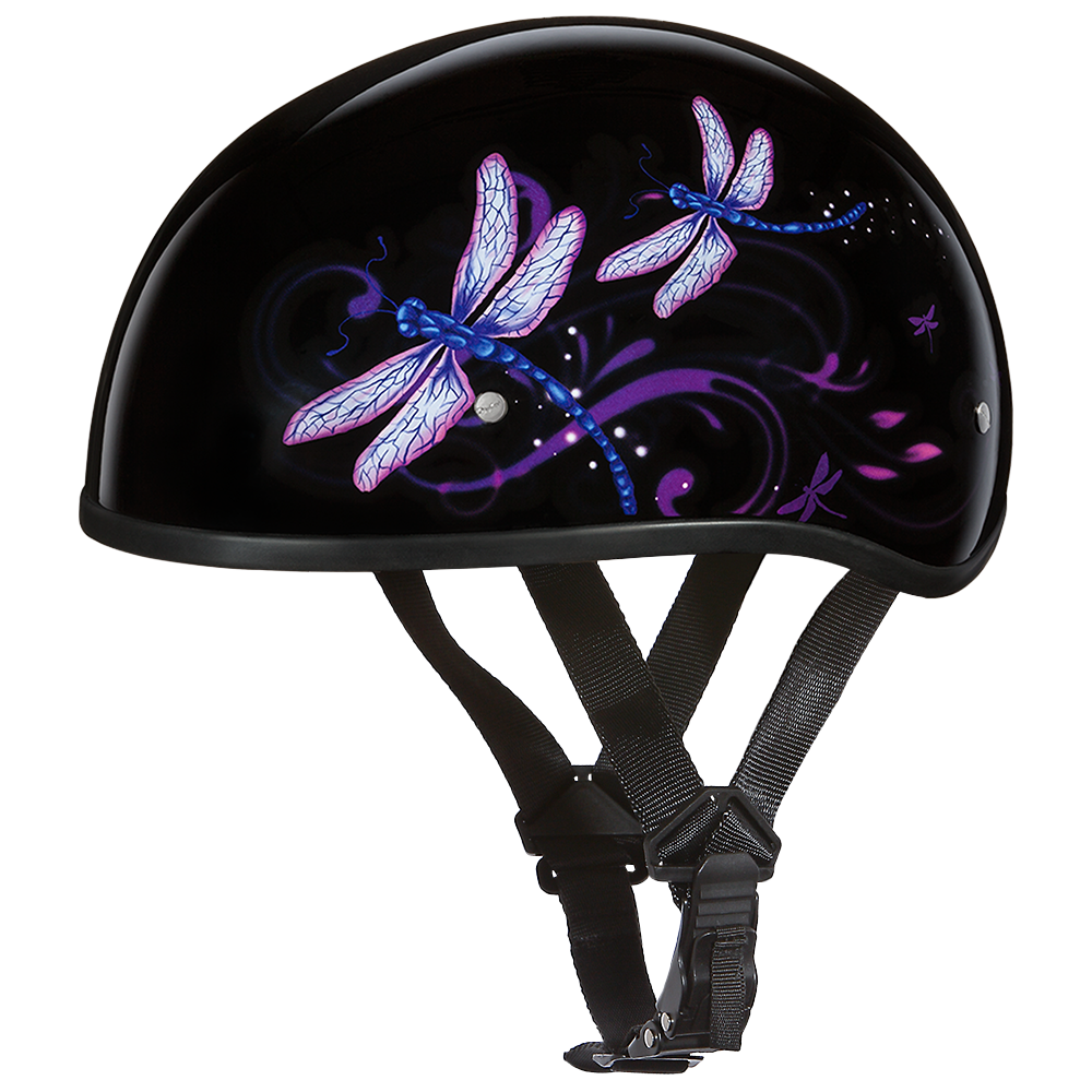 DOT Approved Daytona Motorcycle Half Shell Helmet - Skull Cap Graphics for Men & Women, Scooters, ATVs, UTVs & Choppers - W/ Dragonfly