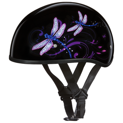 DOT Approved Daytona Motorcycle Half Shell Helmet - Skull Cap Graphics for Men & Women, Scooters, ATVs, UTVs & Choppers - W/ Dragonfly