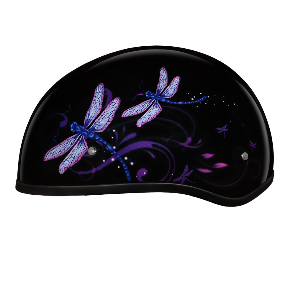DOT Approved Daytona Motorcycle Half Shell Helmet - Skull Cap Graphics for Men & Women, Scooters, ATVs, UTVs & Choppers - W/ Dragonfly