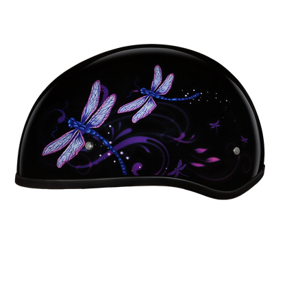 DOT Approved Daytona Motorcycle Half Shell Helmet - Skull Cap Graphics for Men & Women, Scooters, ATVs, UTVs & Choppers - W/ Dragonfly