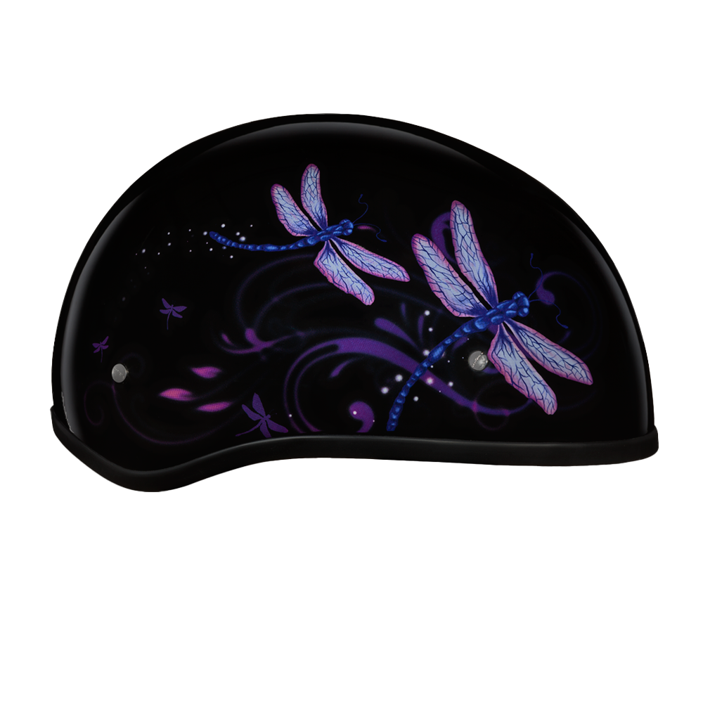 DOT Approved Daytona Motorcycle Half Shell Helmet - Skull Cap Graphics for Men & Women, Scooters, ATVs, UTVs & Choppers - W/ Dragonfly