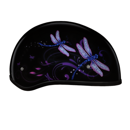 DOT Approved Daytona Motorcycle Half Shell Helmet - Skull Cap Graphics for Men & Women, Scooters, ATVs, UTVs & Choppers - W/ Dragonfly