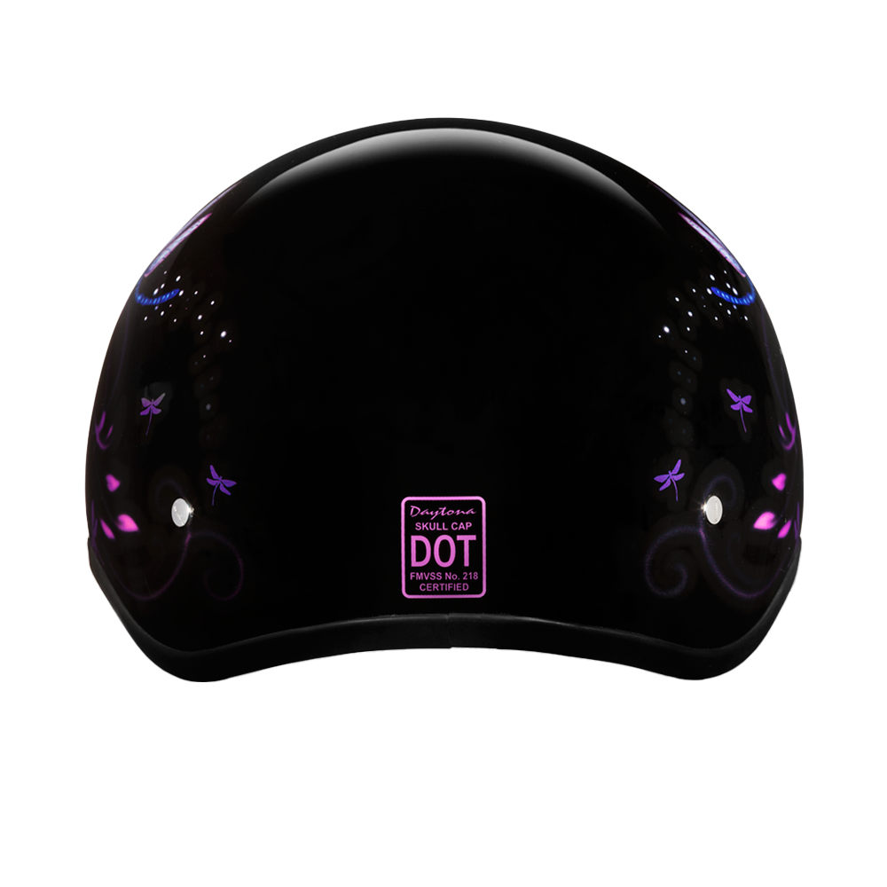 DOT Approved Daytona Motorcycle Half Shell Helmet - Skull Cap Graphics for Men & Women, Scooters, ATVs, UTVs & Choppers - W/ Dragonfly