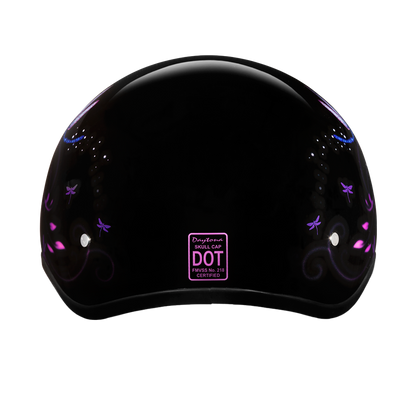 DOT Approved Daytona Motorcycle Half Shell Helmet - Skull Cap Graphics for Men & Women, Scooters, ATVs, UTVs & Choppers - W/ Dragonfly