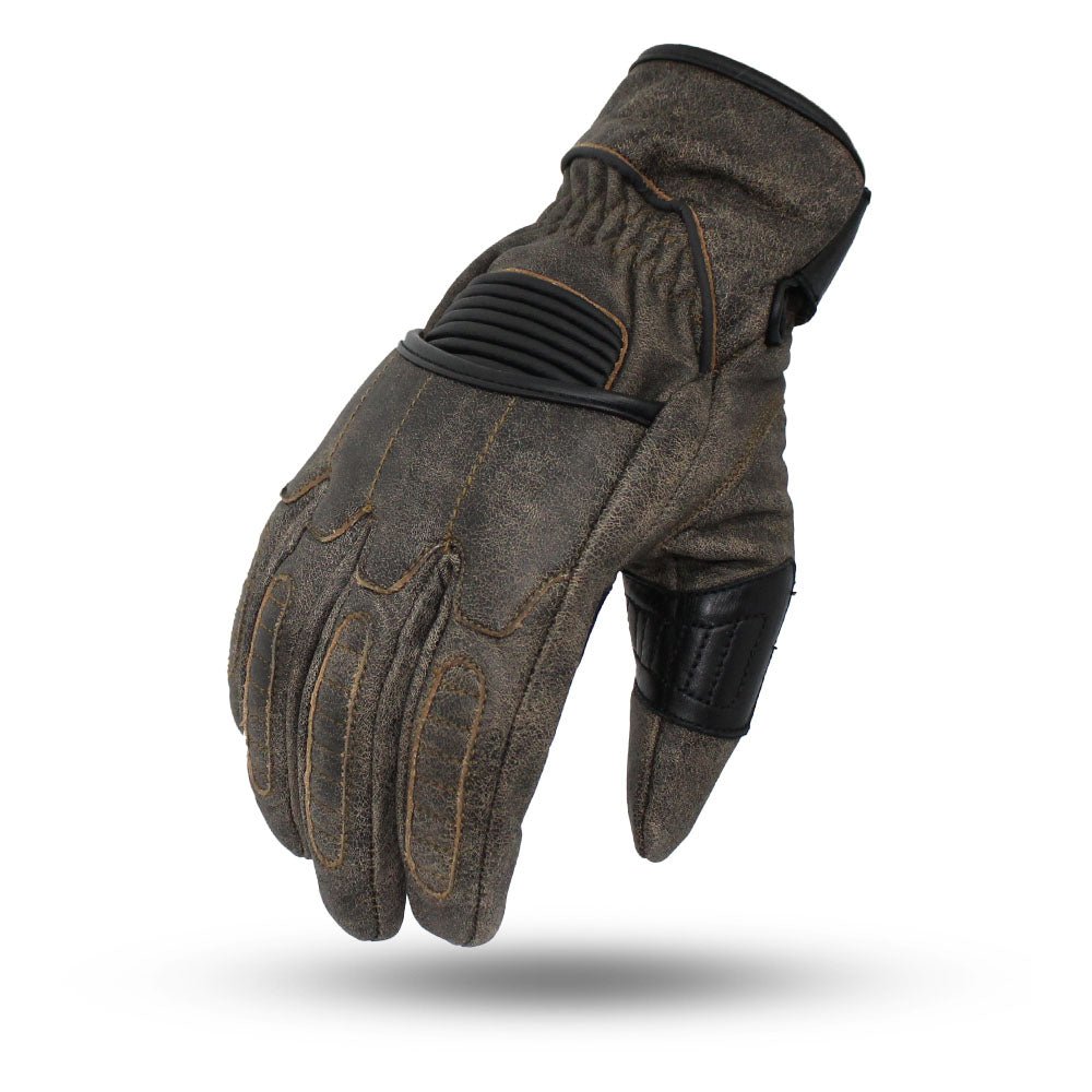 Men's Distressed Black Olive Motorcycle Leather Gloves- "Donner"