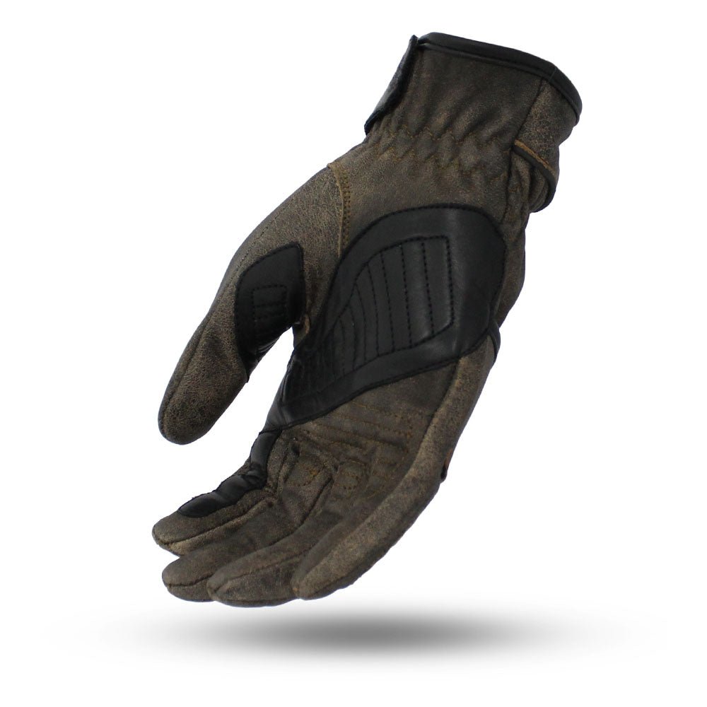 Men's Distressed Black Olive Motorcycle Leather Gloves- "Donner"