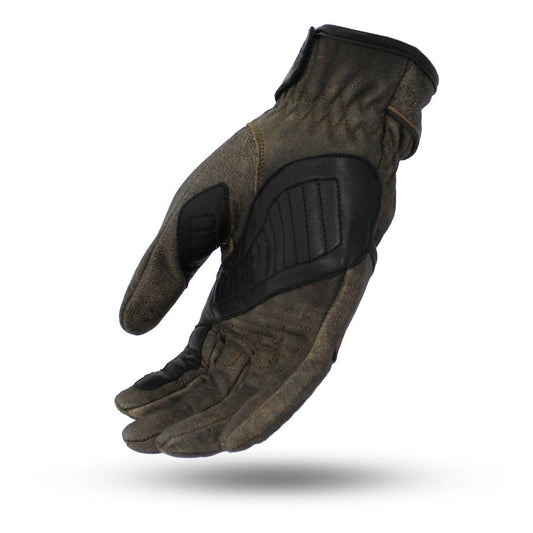 Men's Distressed Black Olive Motorcycle Leather Gloves- "Donner"