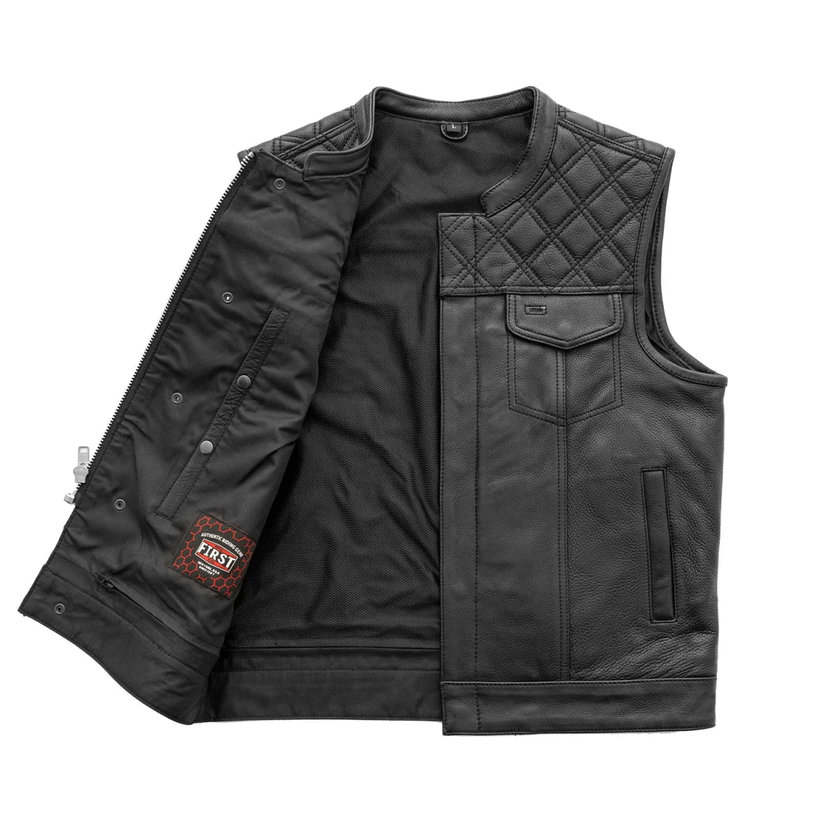 Men's Club Style Leather Motorcycle Vest- "Downside"