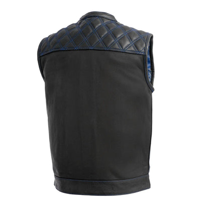 Men's Club Style Leather Motorcycle Vest- Green stitching with Green Paisley lining