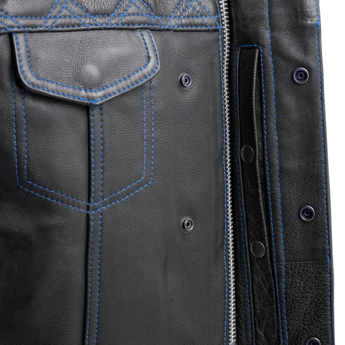 Men's Club Style Leather Motorcycle Vest- Green stitching with Green Paisley lining