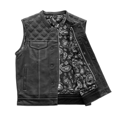Men's Club Style Leather Motorcycle Vest- "Downside"