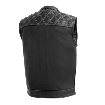 Men's Club Style Leather Motorcycle Vest- Green stitching with Green Paisley lining