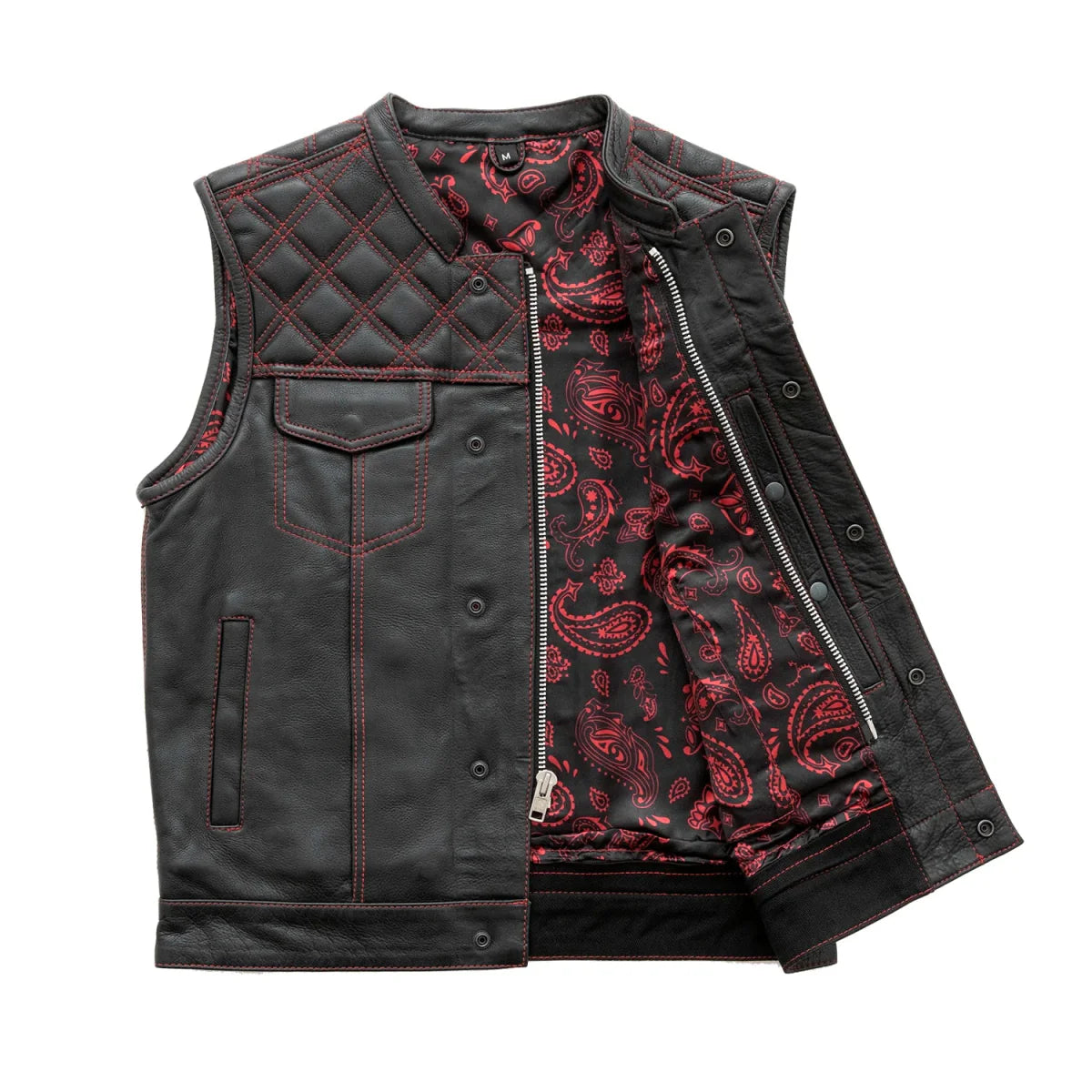 Men's Club Style Leather Motorcycle Vest- "Downside"
