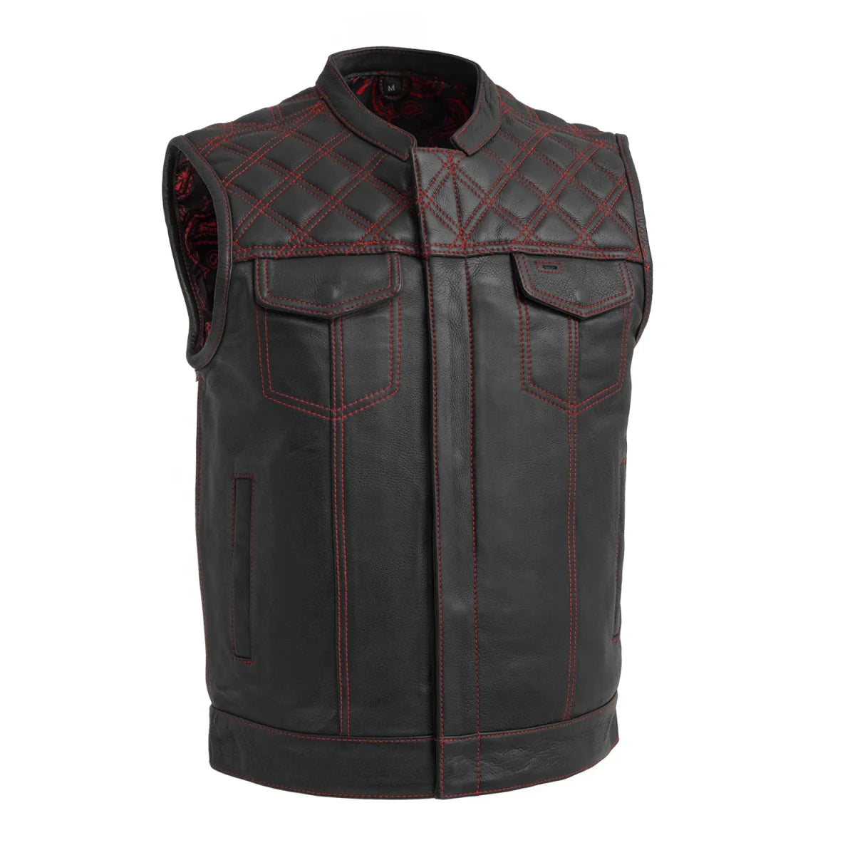 Men's Club Style Leather Motorcycle Vest- "Downside"