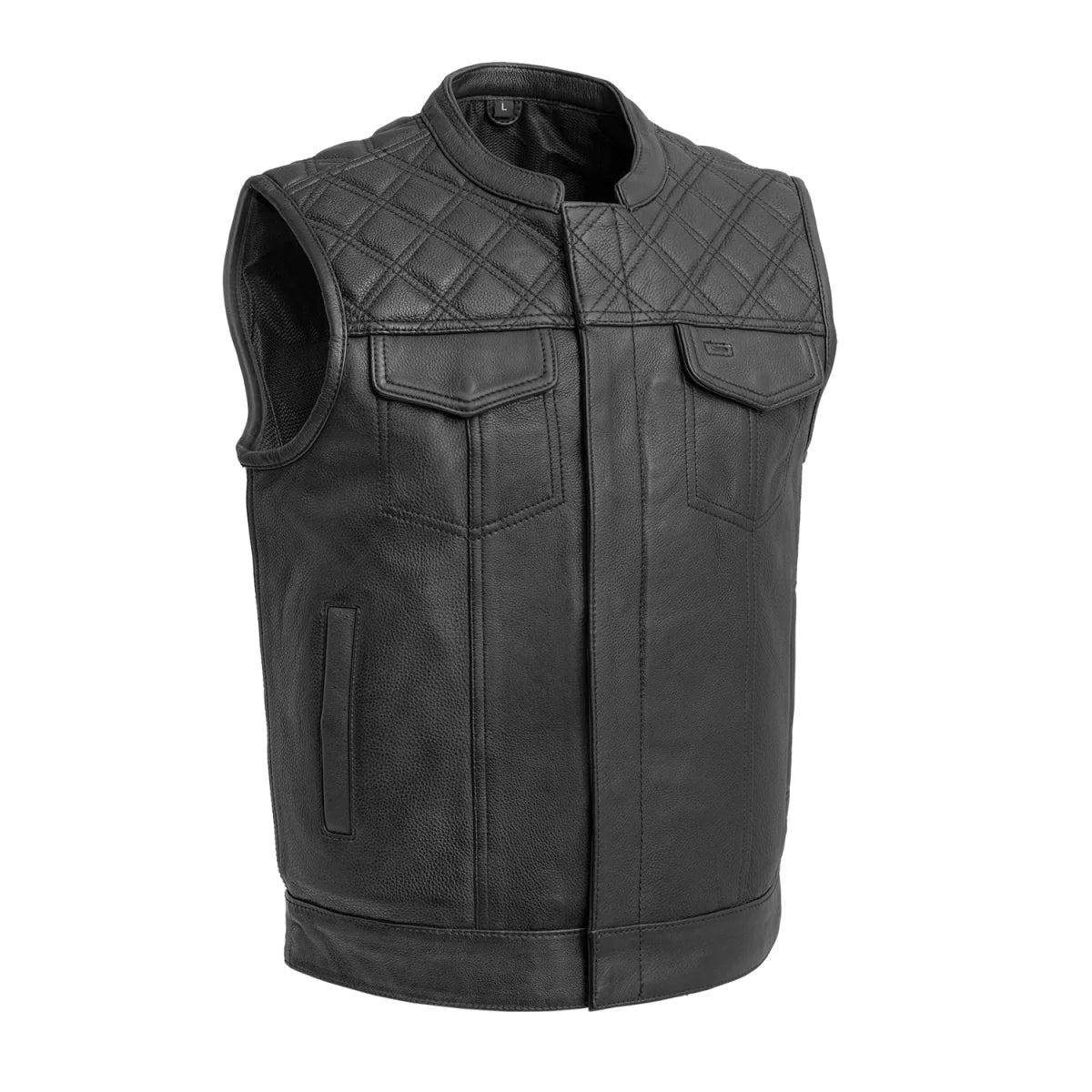 Men's Club Style Leather Motorcycle Vest- Green stitching with Green Paisley lining