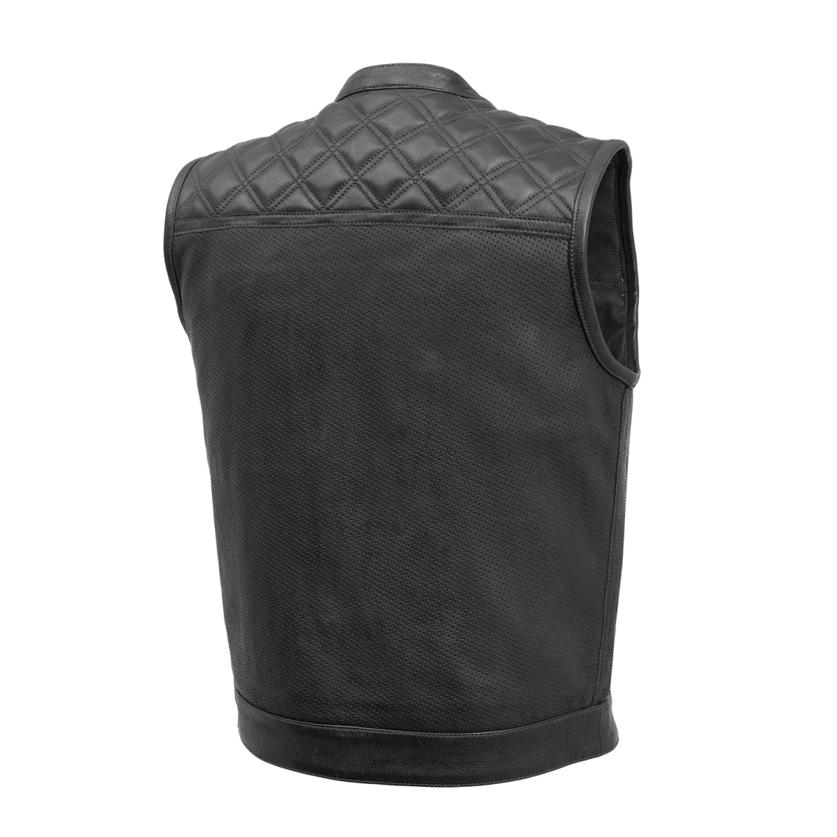 Men's Perforated Club Style Leather Motorcycle Vest- "Downside"