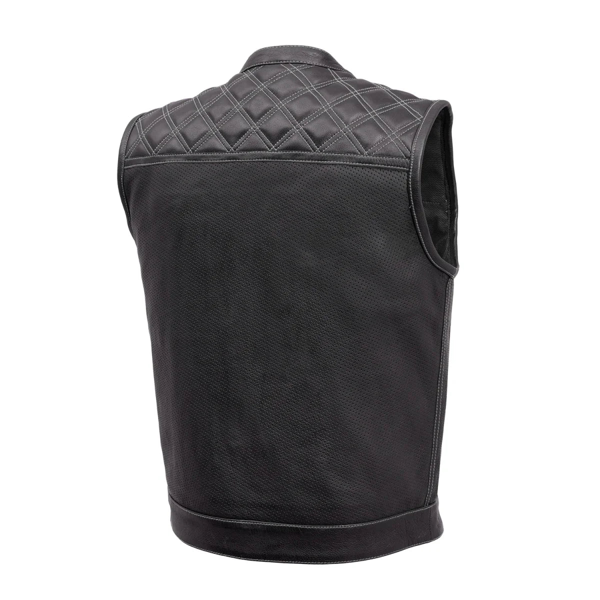 Men's Perforated Club Style Leather Motorcycle Vest- "Downside"