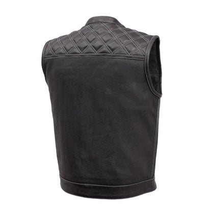 Men's Perforated Club Style Leather Motorcycle Vest- "Downside"
