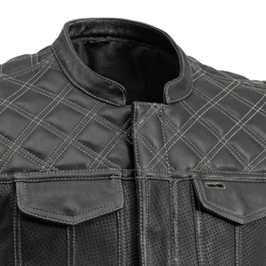 Men's Perforated Club Style Leather Motorcycle Vest- "Downside"