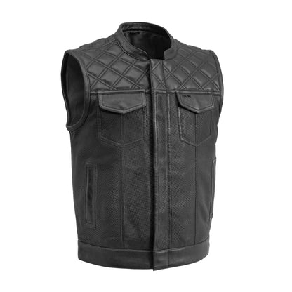 Men's Perforated Club Style Leather Motorcycle Vest- "Downside"