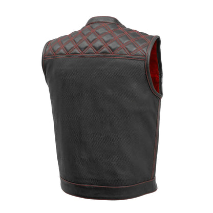 Men's Perforated Club Style Leather Motorcycle Vest- "Downside"