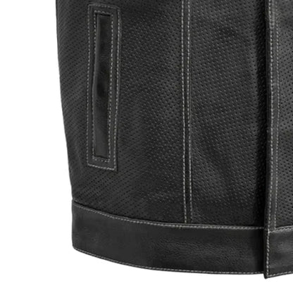 Men's Perforated Club Style Leather Motorcycle Vest- "Downside"