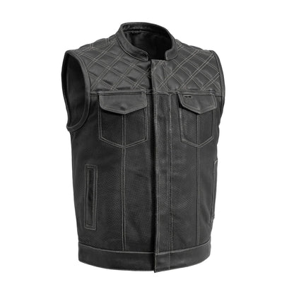 Men's Perforated Club Style Leather Motorcycle Vest- "Downside"