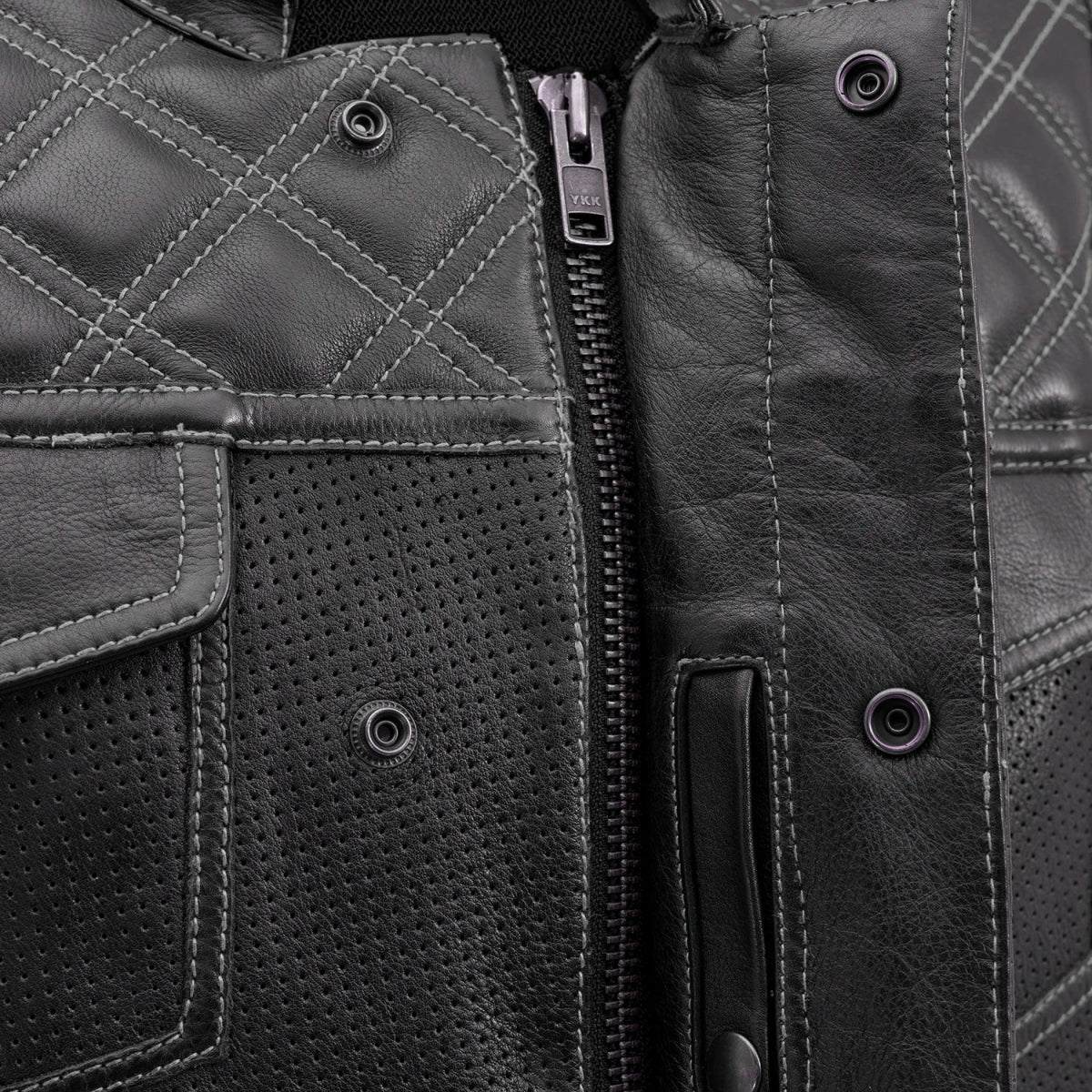 Men's Perforated Club Style Leather Motorcycle Vest- "Downside"