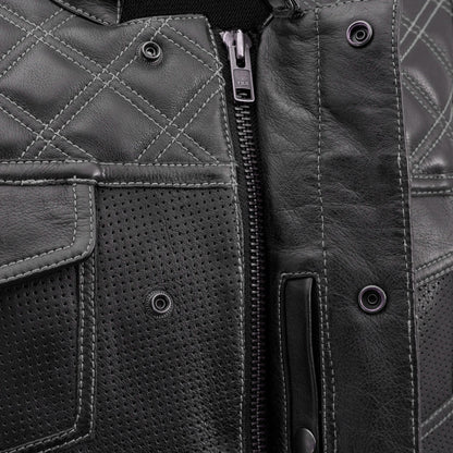 Men's Perforated Club Style Leather Motorcycle Vest- "Downside"