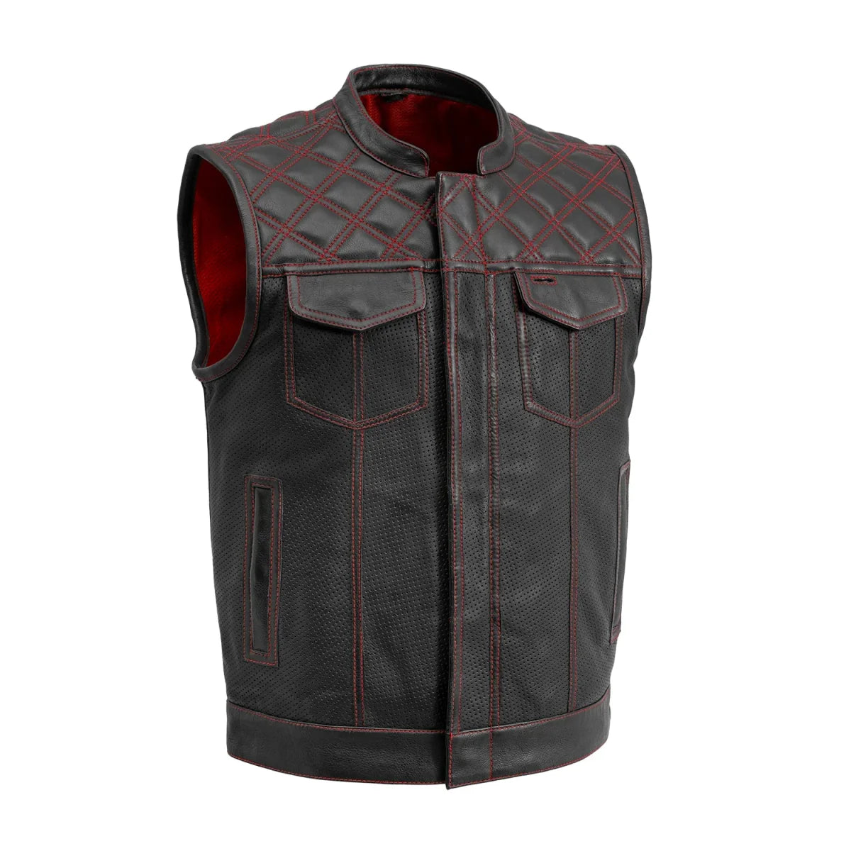 Men's Perforated Club Style Leather Motorcycle Vest- "Downside"