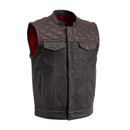 Men's Perforated Club Style Leather Motorcycle Vest- "Downside"