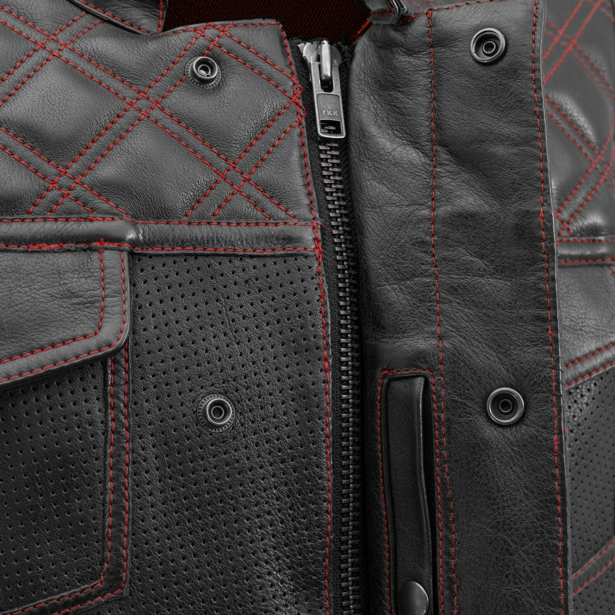 Men's Perforated Club Style Leather Motorcycle Vest- "Downside"