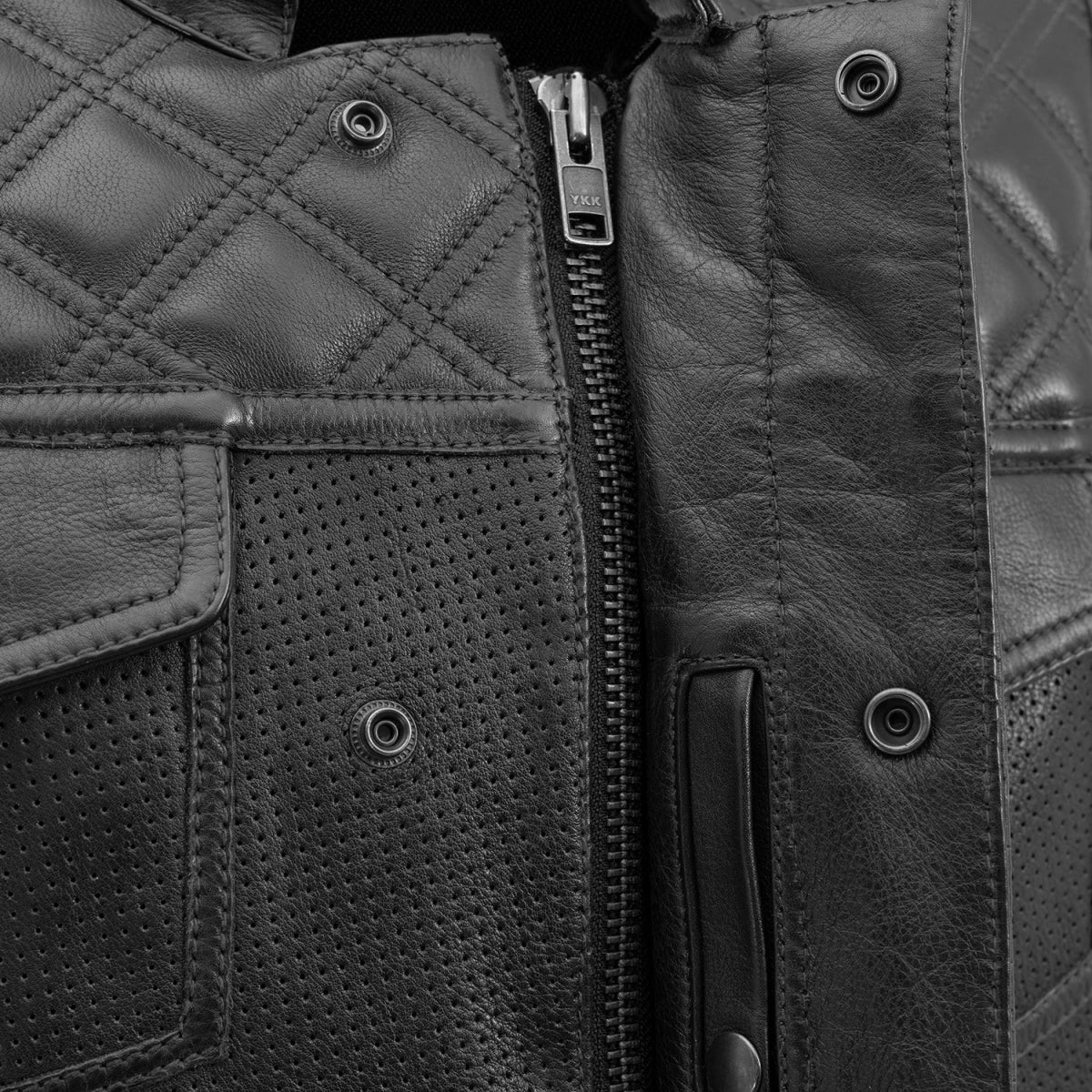 Men's Perforated Club Style Leather Motorcycle Vest- "Downside"