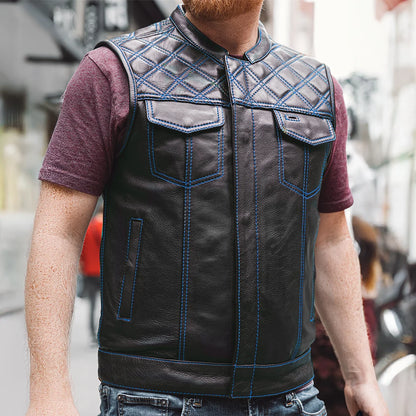 Men's Club Style Leather Motorcycle Vest- "Downside"