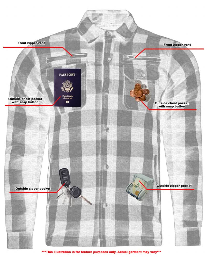 Alpha Check  Men's  Armored Motorcycle Flannel Shirt - Orange
