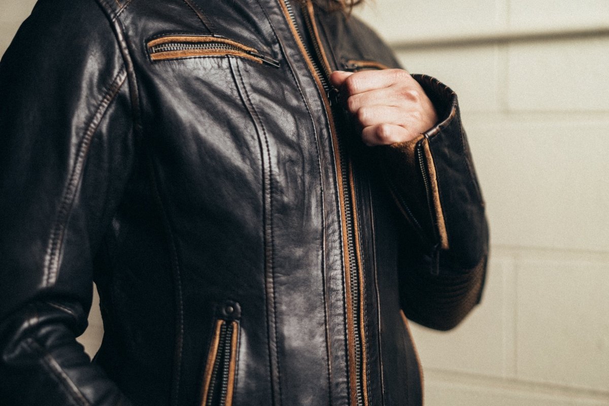 Women's Leather Motorcycle Riding Jacket- "Electra"