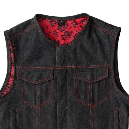 Men's Motorcycle Denim Vest- Ember