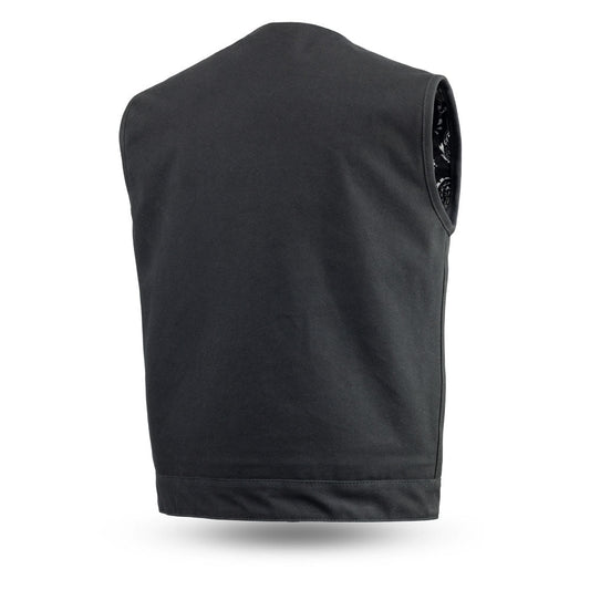 Men's Black Canvas Motorcycle Vest- Fairfax V2