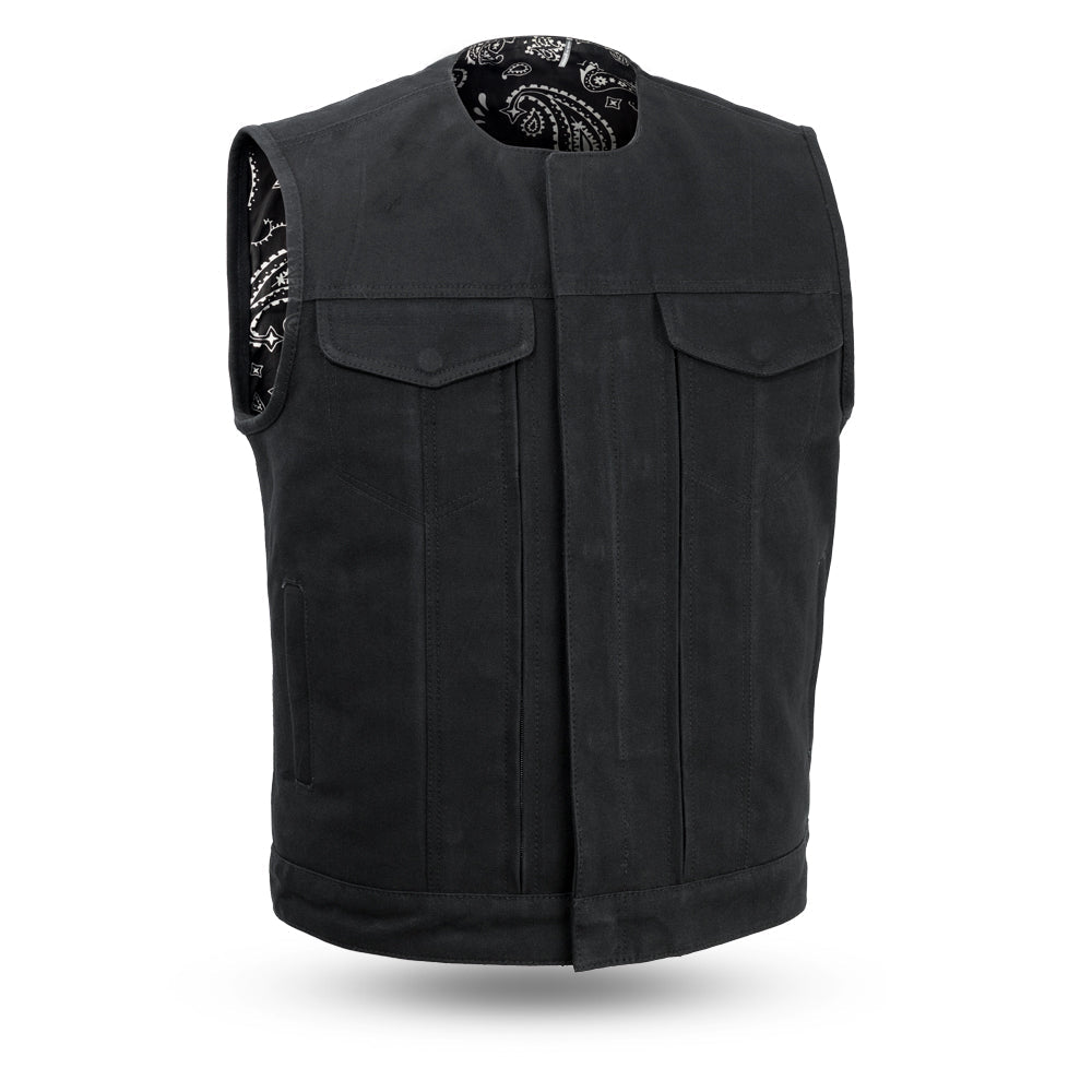 Men's Black Canvas Motorcycle Vest- Fairfax V2