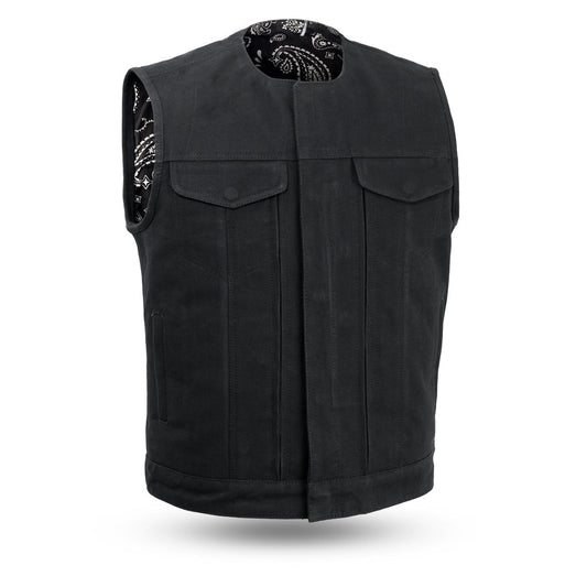 Men's Black Canvas Motorcycle Vest- Fairfax V2