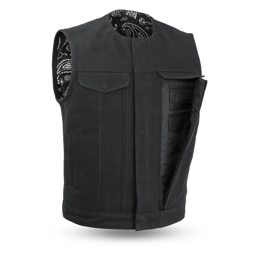 Men's Black Canvas Motorcycle Vest- Fairfax V2
