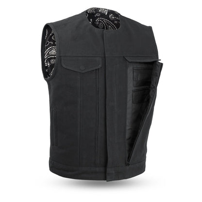 Men's Black Canvas Motorcycle Vest- Fairfax V2