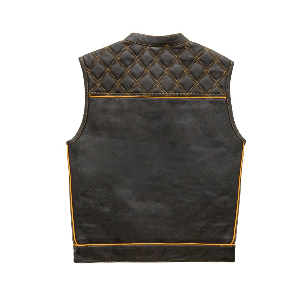 Men's Club Style Leather Motorcycle Vest- "Finish Line" with Gold Checker Lining