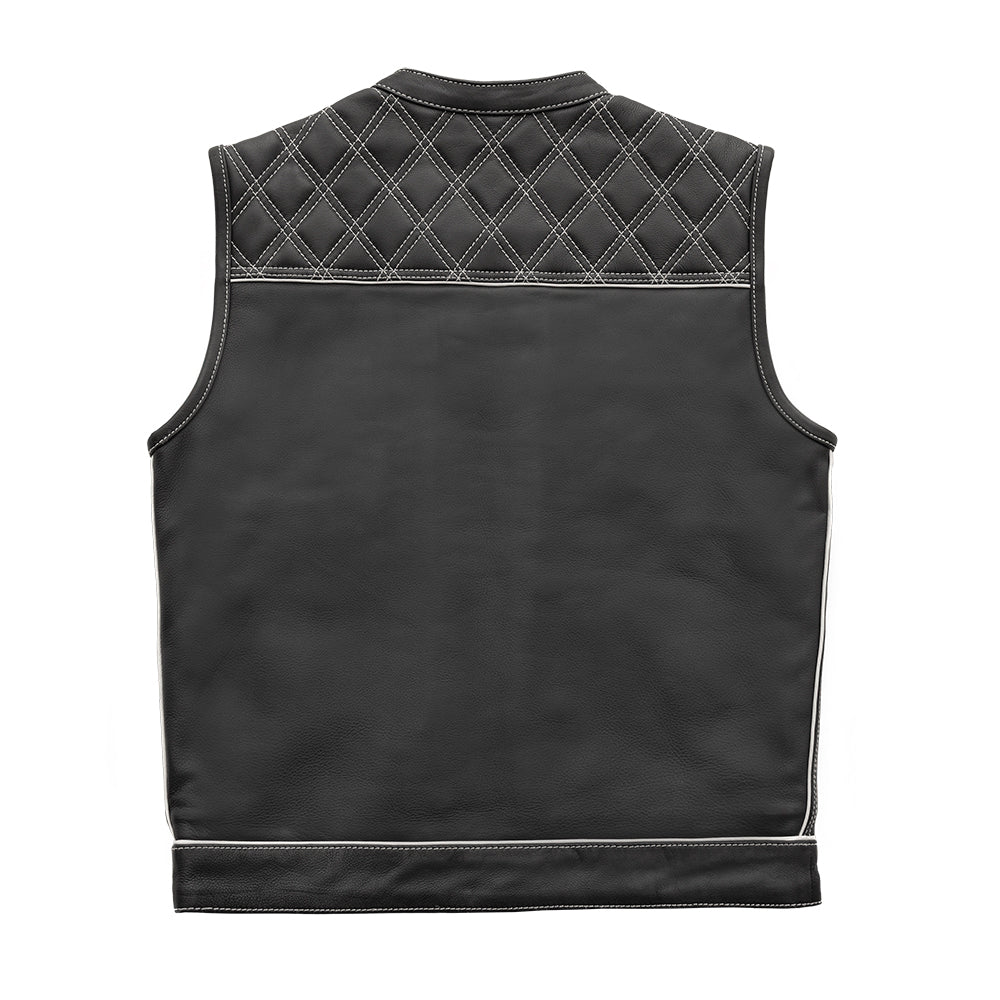 Men's Club Style Leather Motorcycle Vest- "Finish Line" with White Checker Lining